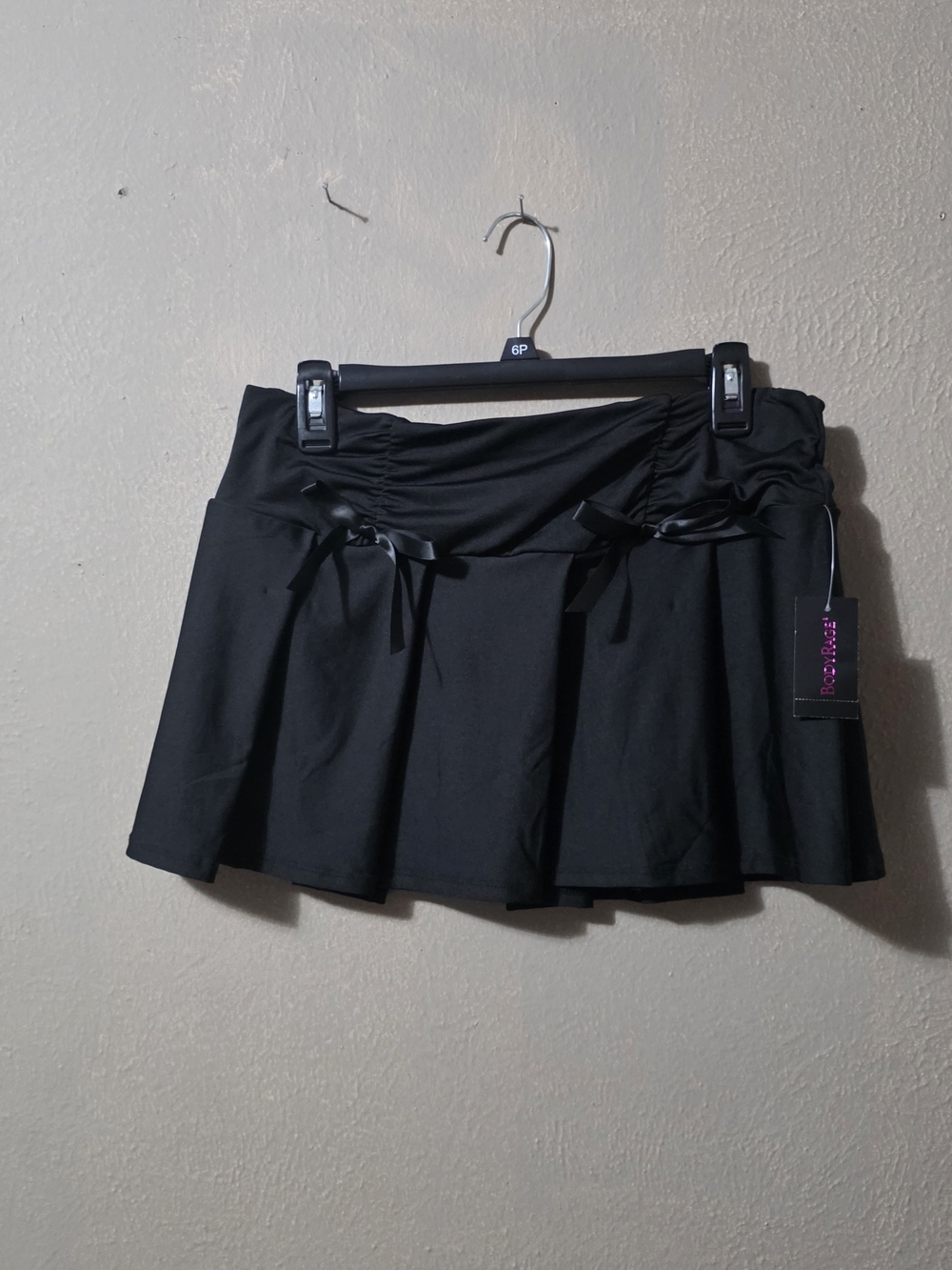 Black Flared Mini Skirt with Ribbon Detail